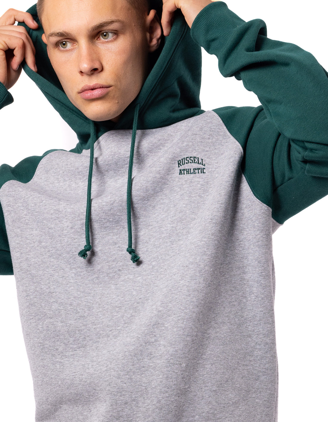 Green Russell Athletic Originals Small Arch Raglan Men Hoodie | 68UQBNXAC