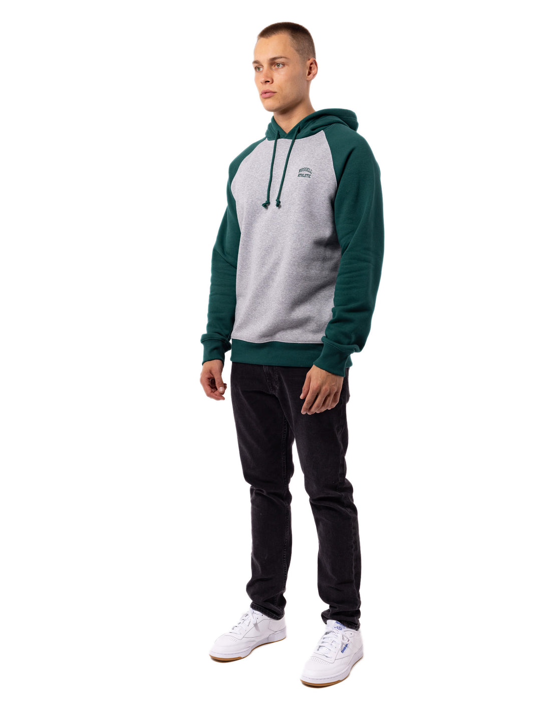 Green Russell Athletic Originals Small Arch Raglan Men Hoodie | 68UQBNXAC