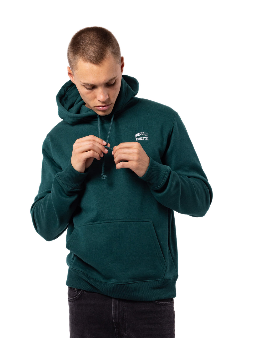 Green Russell Athletic Originals Small Arch Men Hoodie | 51ARUBLES