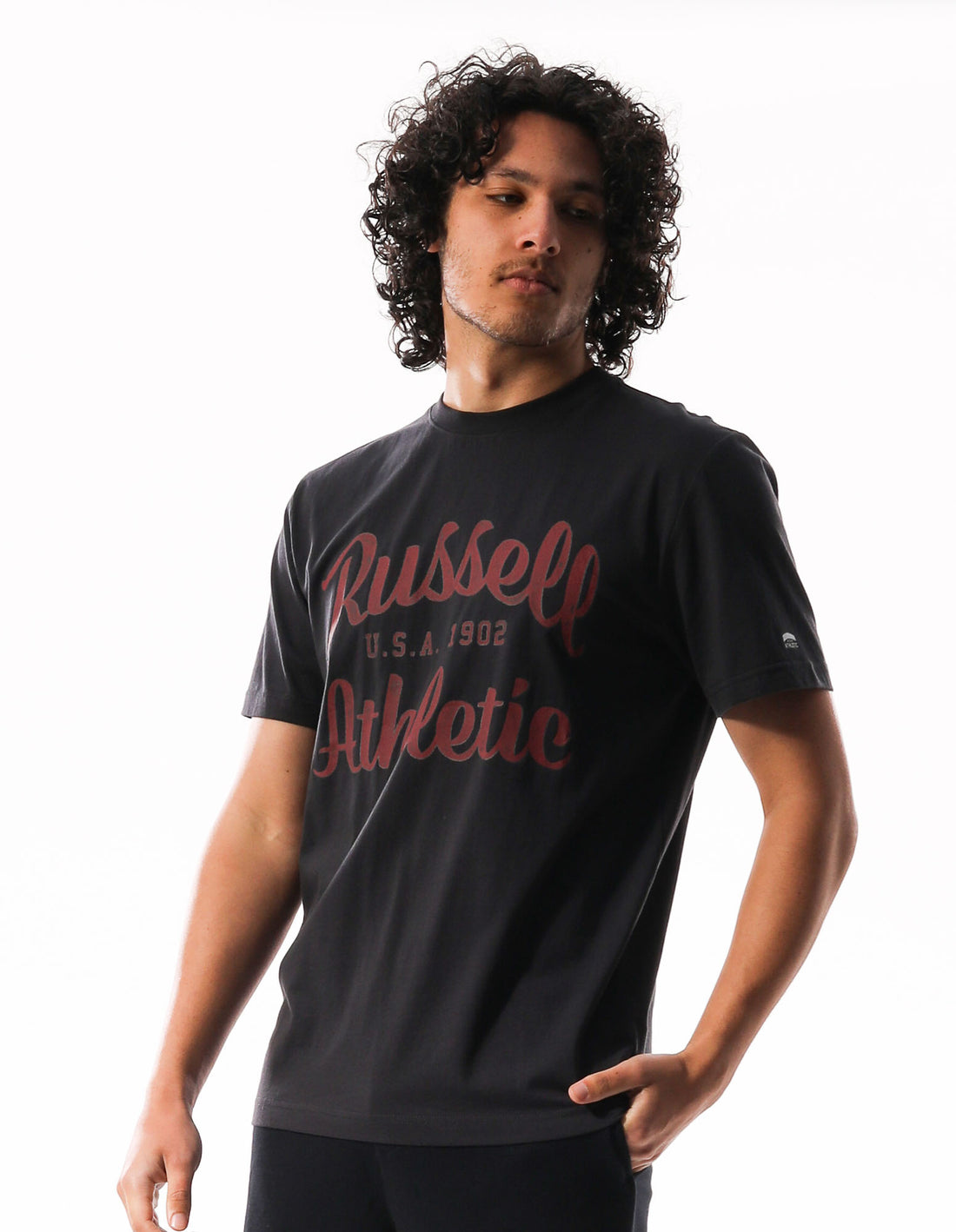 Grey Russell Athletic Distressed Arch Men T Shirts | 71BYQWHOT