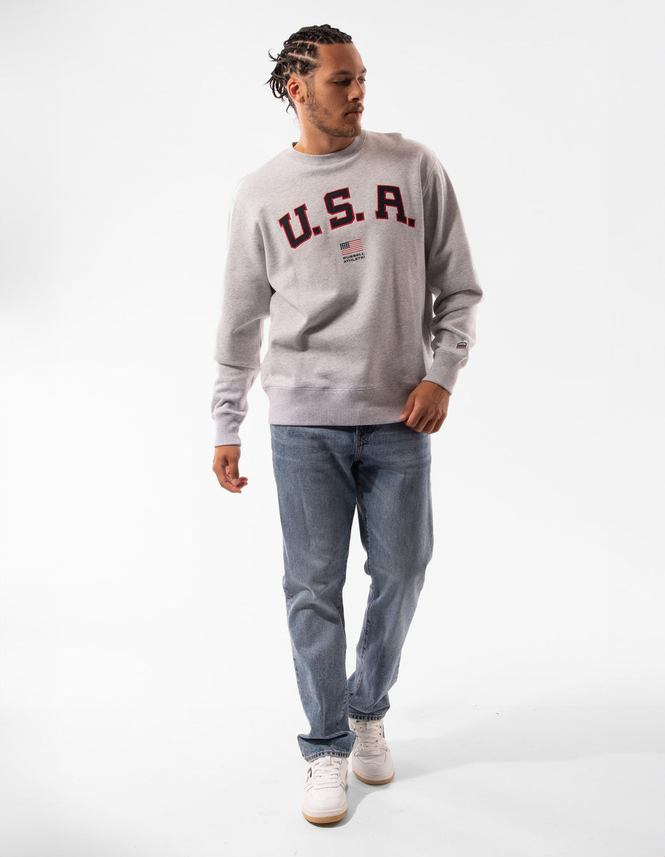 Grey Russell Athletic Lewis Men Crew Neck Sweaters | 80EVYDHQU