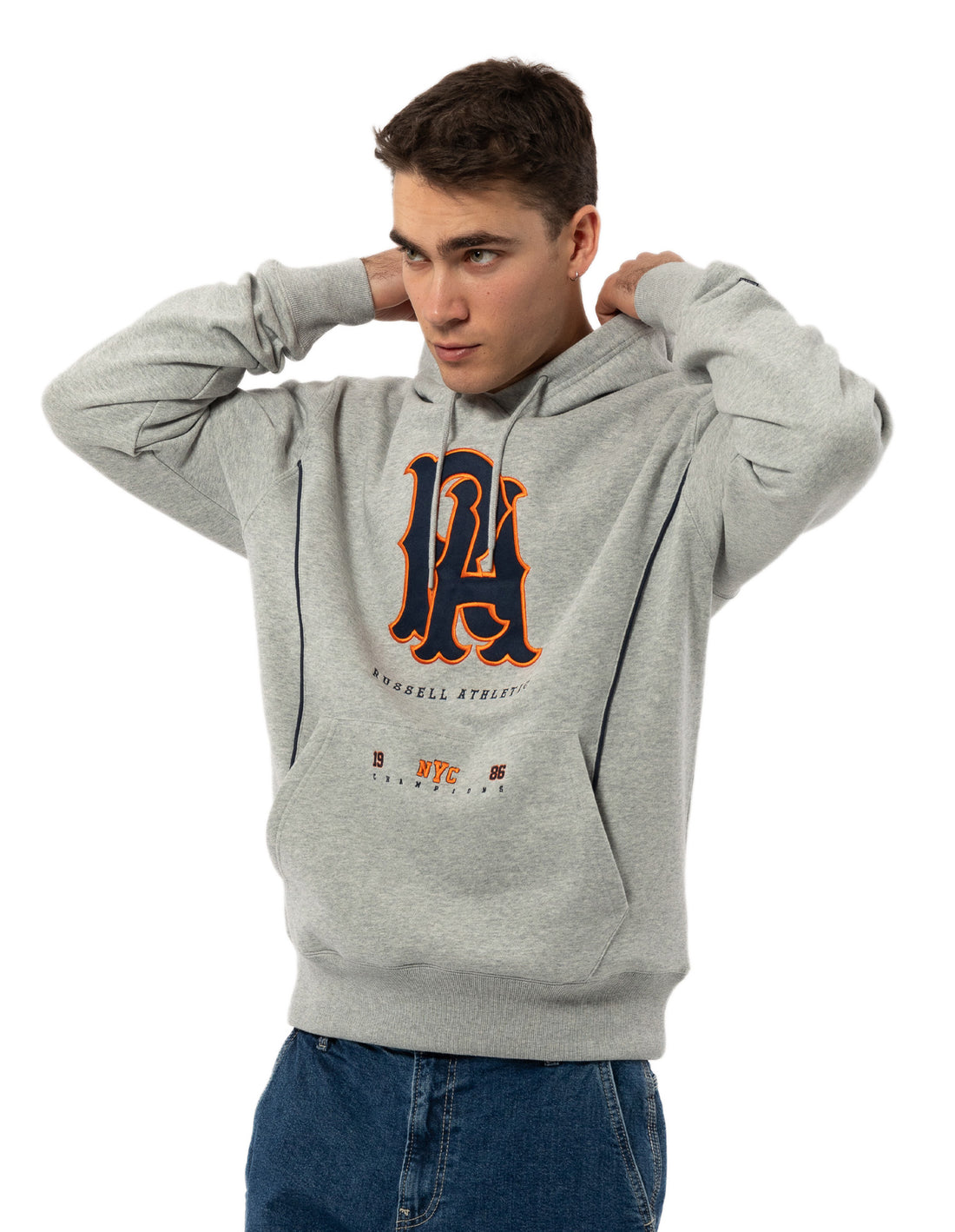 Grey Russell Athletic Midfielder Men Hoodie | 04JCLXIGQ