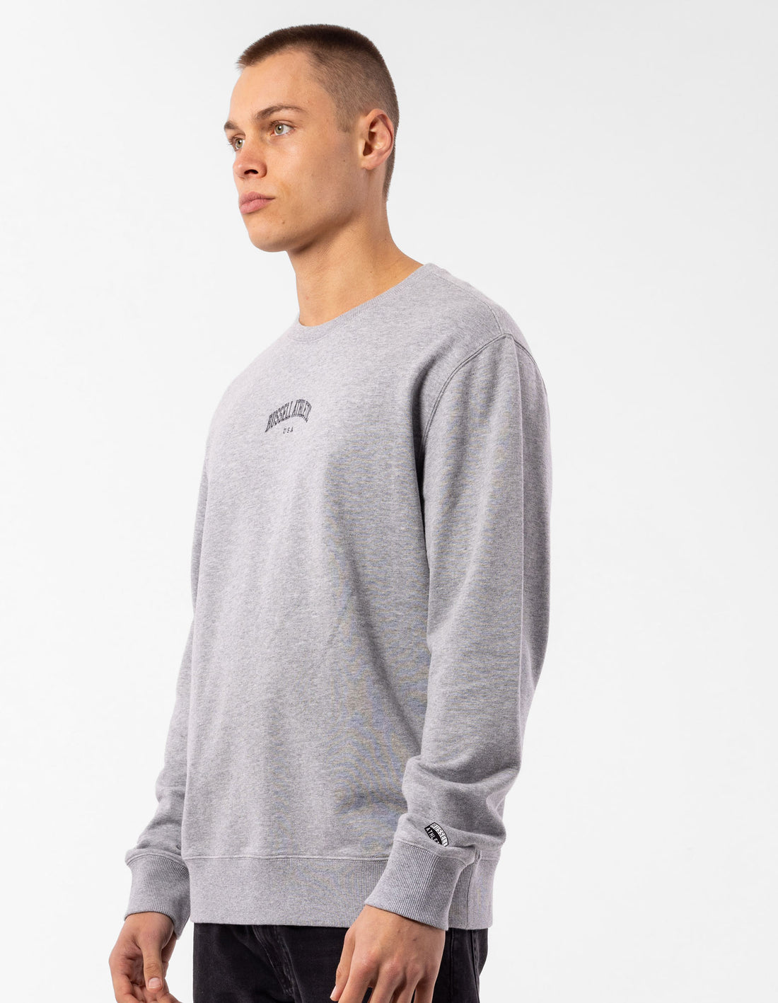 Grey Russell Athletic Originals Big Arch Unbrushed Men Crew Neck Sweaters | 35FMECQPL