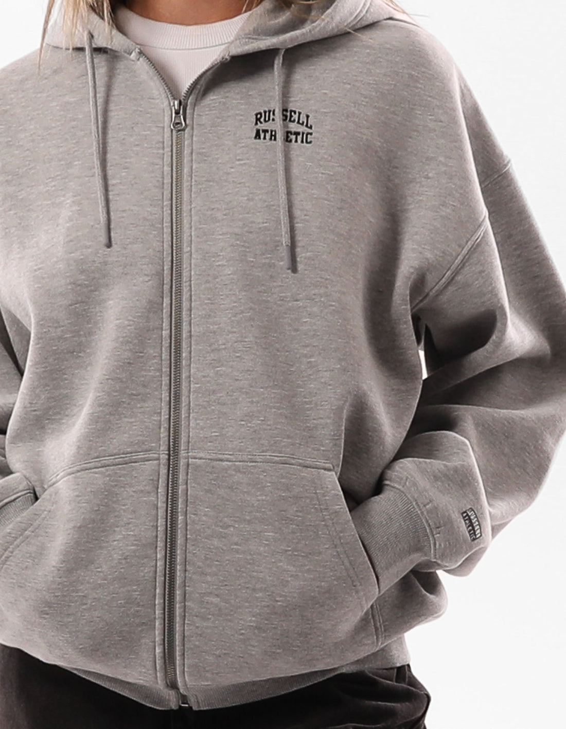 Grey Russell Athletic Originals Embroidered Zip Through Women Hoodie | 48AQHYMXW