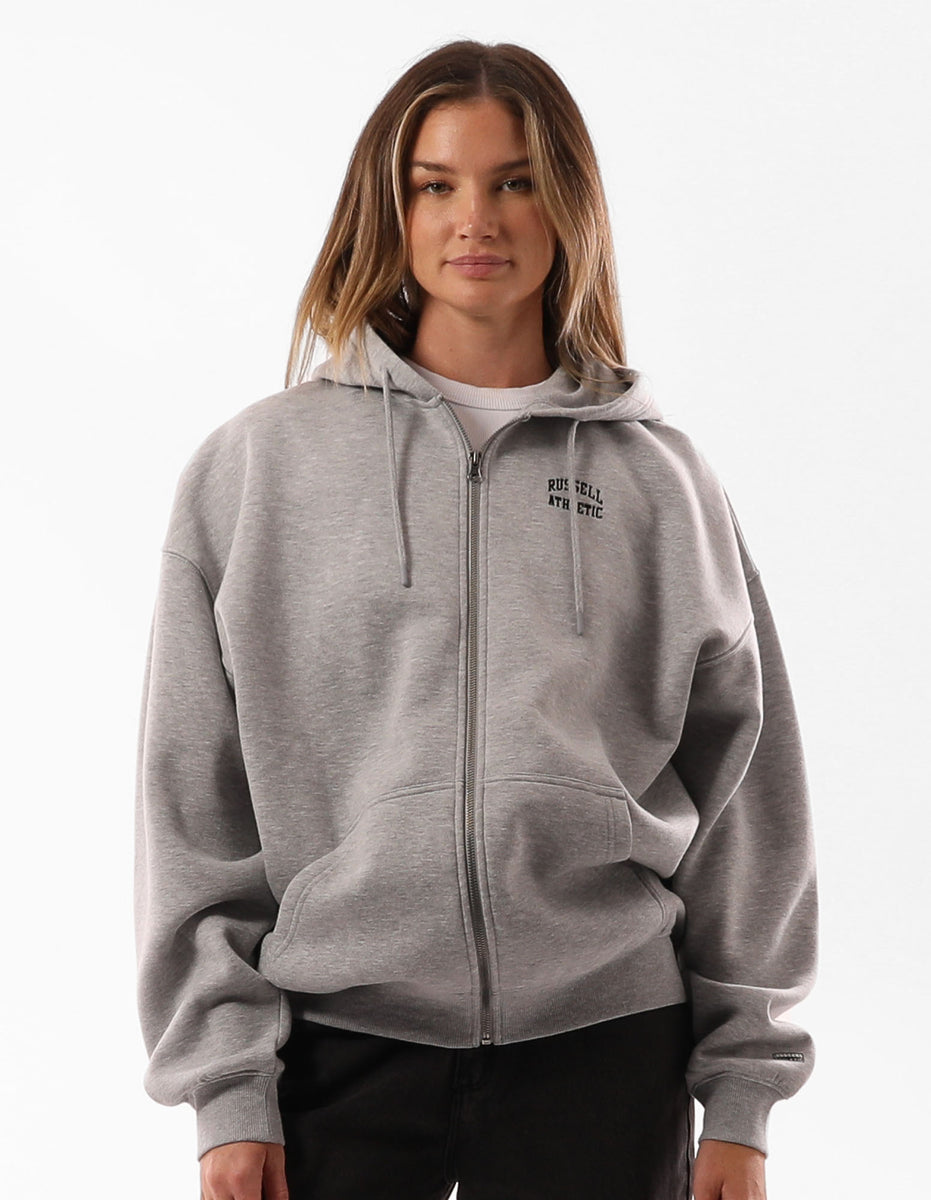 Grey Russell Athletic Originals Embroidered Zip Through Women Hoodie | 48AQHYMXW