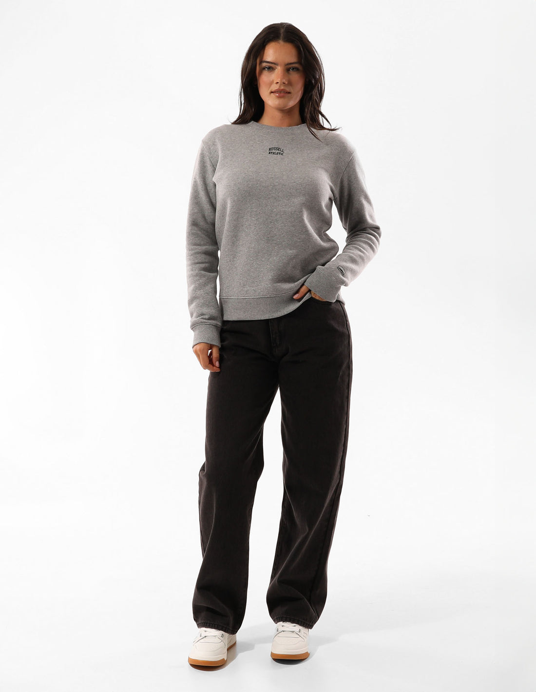 Grey Russell Athletic Originals Embroidered Women Crew Neck Sweaters | 90PXNSVMK