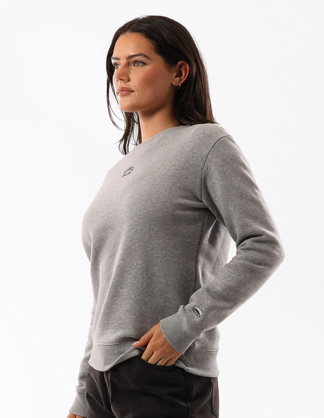 Grey Russell Athletic Originals Embroidered Women Crew Neck Sweaters | 90PXNSVMK