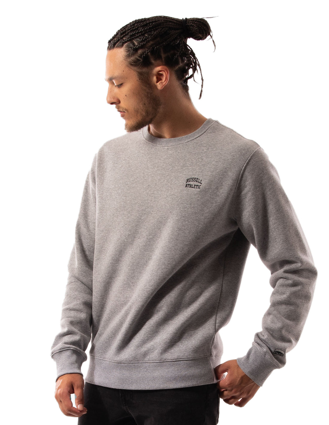 Grey Russell Athletic Originals Small Arch Men Crew Neck Sweaters | 39DNKBPLO