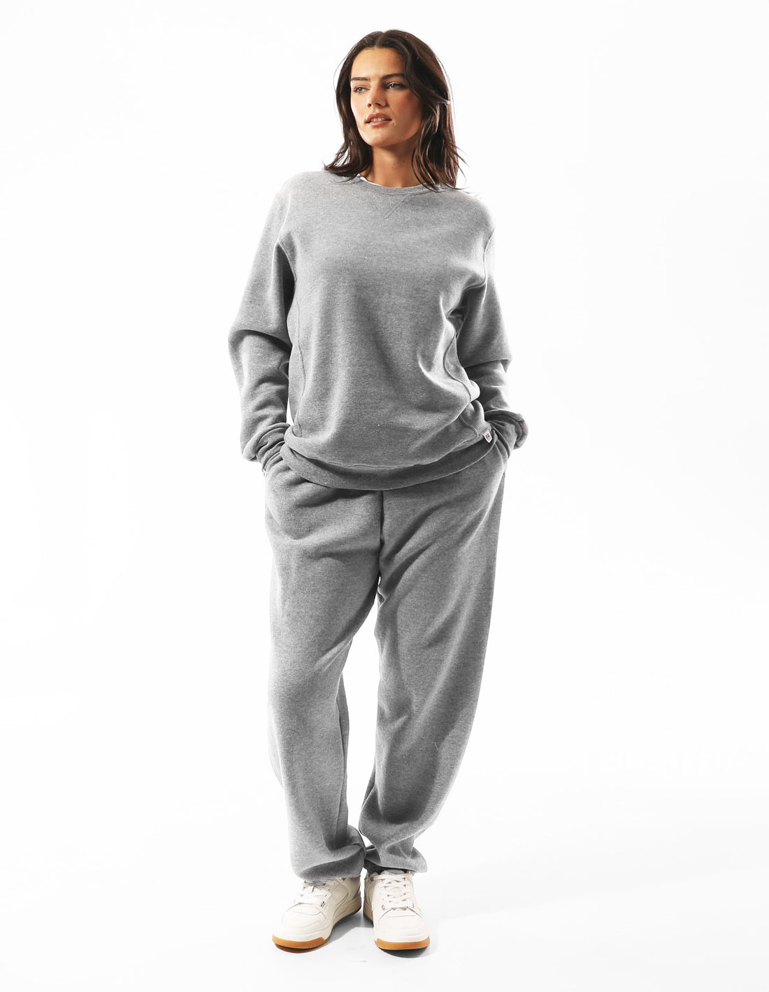 Grey Russell Athletic Unisex Dri Women Crew Neck Sweaters | 97ZIVWTEP