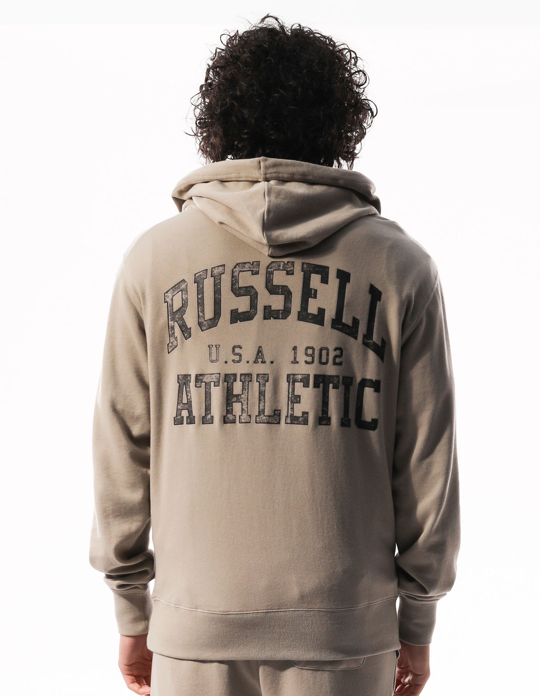 Khaki Russell Athletic Big Arch Distressed Men Hoodie | 63JVYKFIG