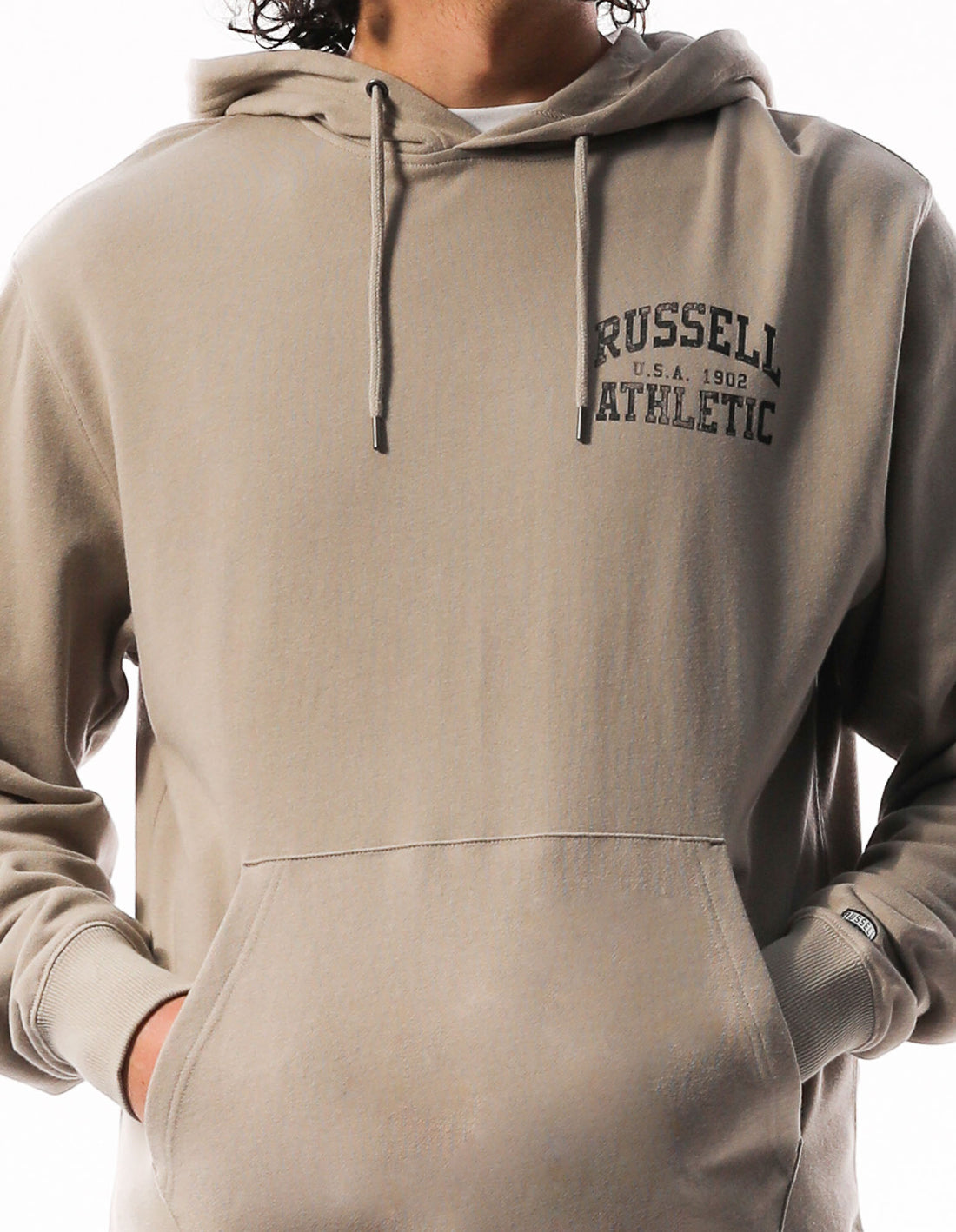 Khaki Russell Athletic Big Arch Distressed Men Hoodie | 63JVYKFIG