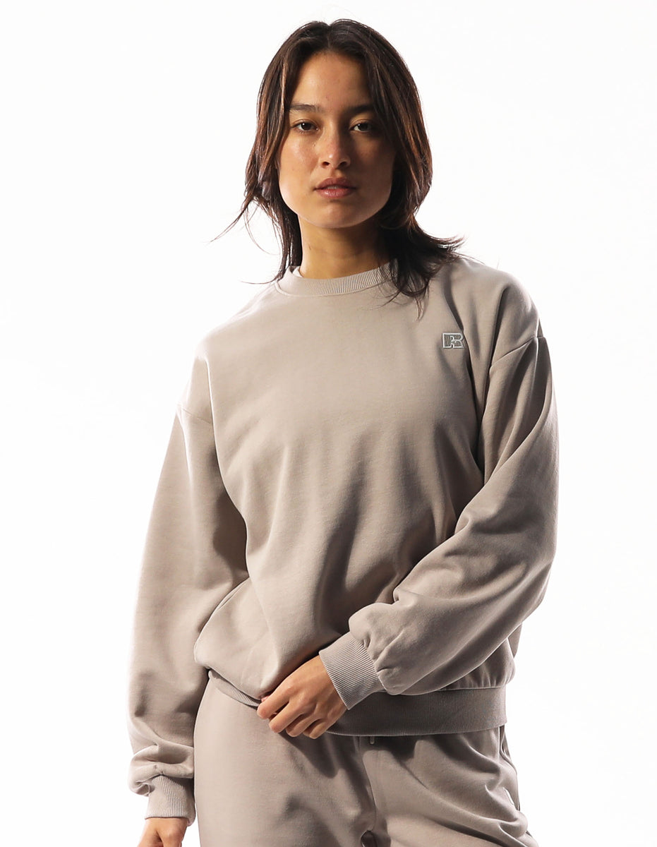 Khaki Russell Athletic R Logo Women Crew Neck Sweaters | 50YSXMPDF