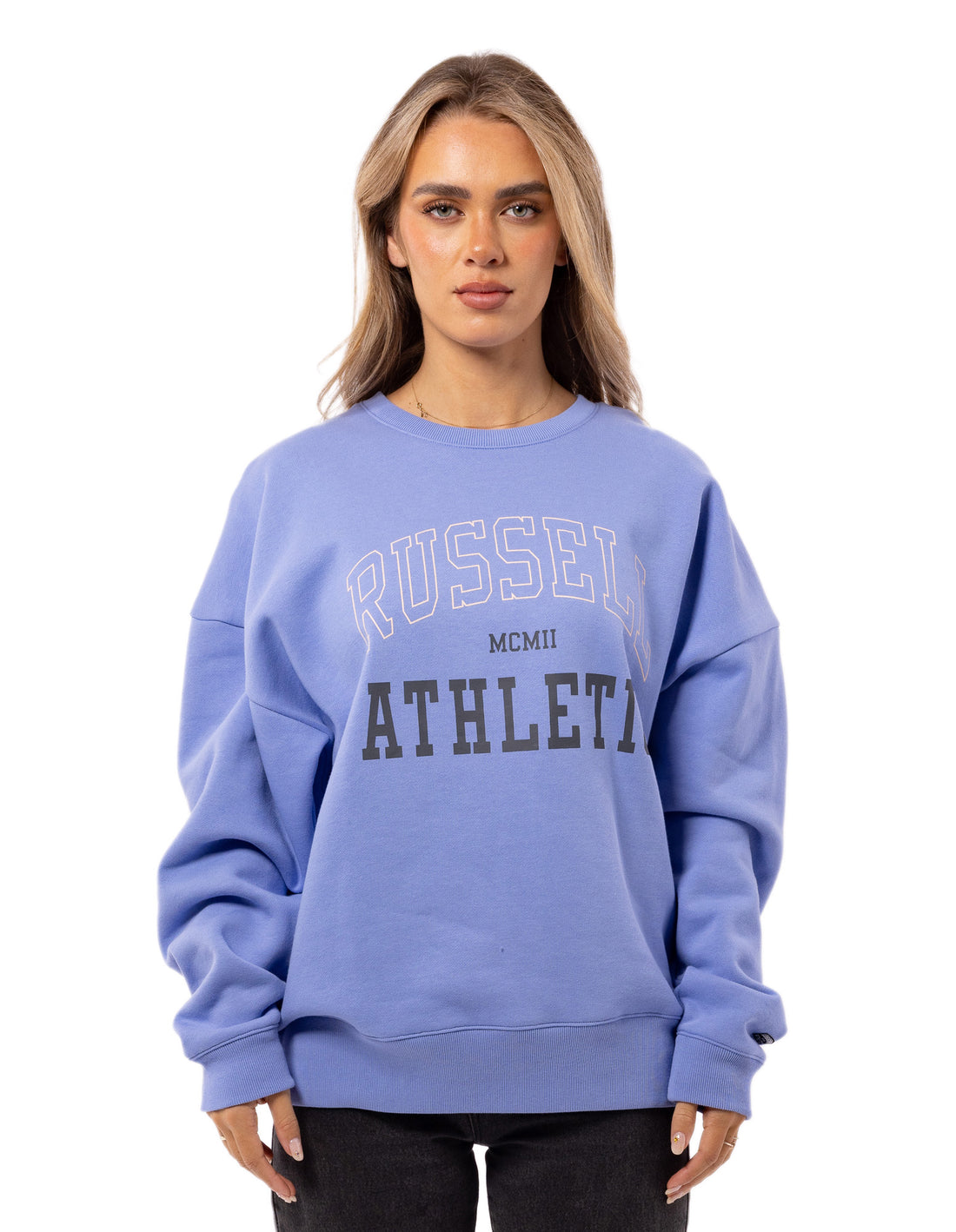 Lavender Russell Athletic MCMII Women Crew Neck Sweaters | 70WPMBELZ