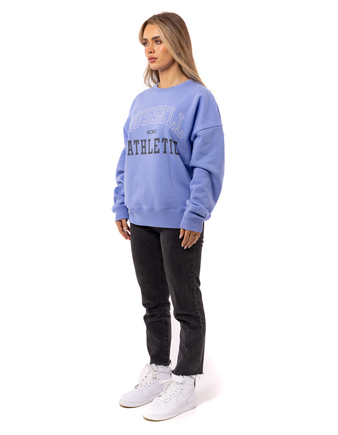 Lavender Russell Athletic MCMII Women Crew Neck Sweaters | 70WPMBELZ