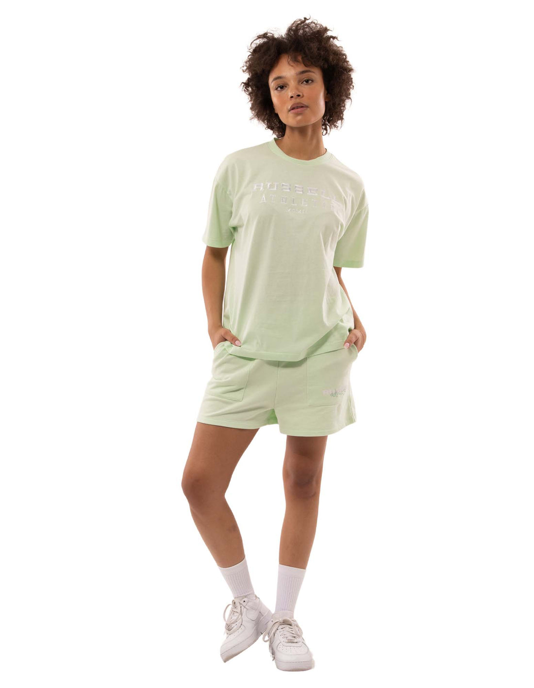 Light Grey Green Russell Athletic Elements Oversize Women T Shirts | 81MOVQGEJ