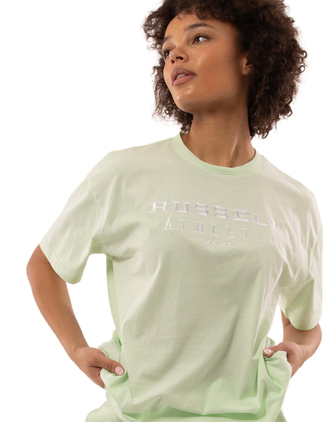 Light Grey Green Russell Athletic Elements Oversize Women T Shirts | 81MOVQGEJ