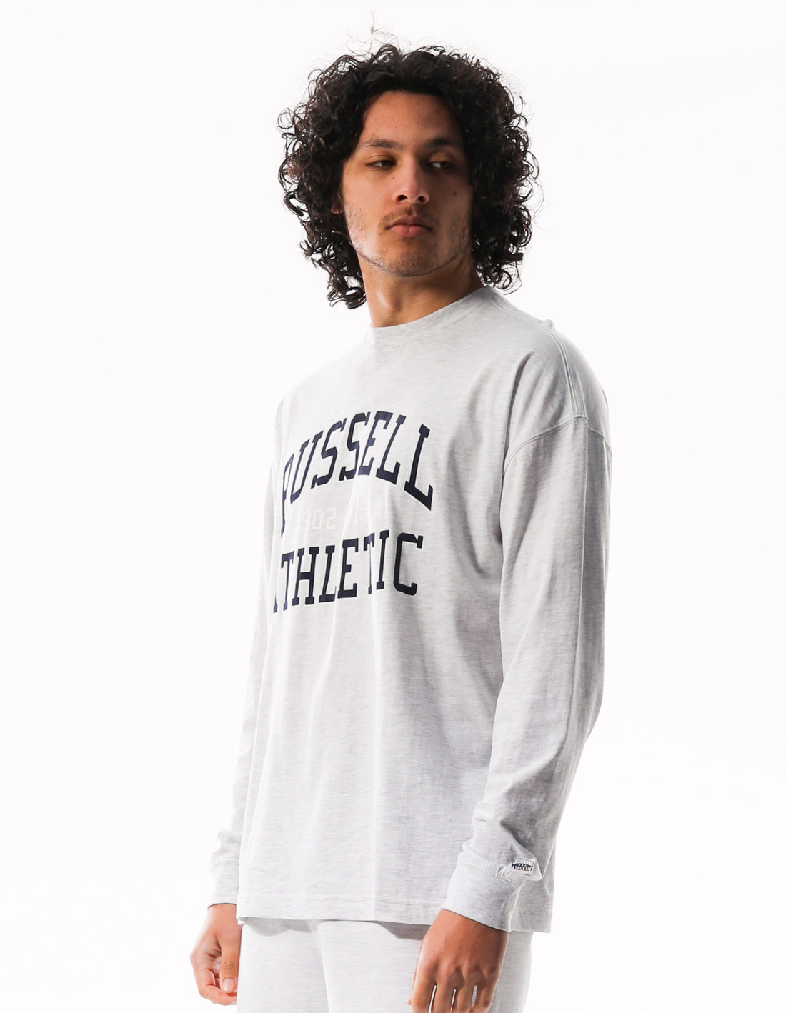 Light Grey Russell Athletic Big Arch Outline Long Sleeve Men T Shirts | 80VHOFATS