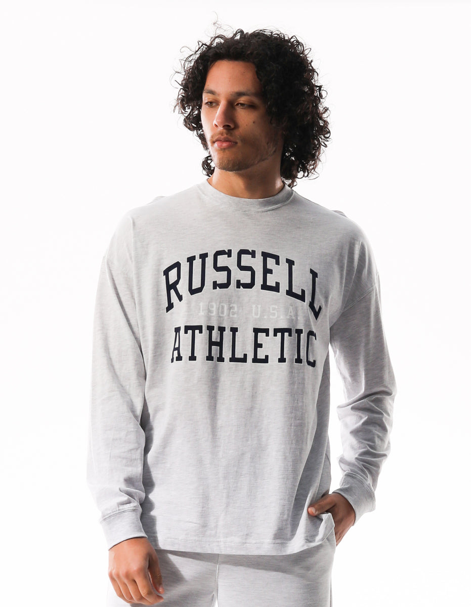 Light Grey Russell Athletic Big Arch Outline Long Sleeve Men T Shirts | 80VHOFATS