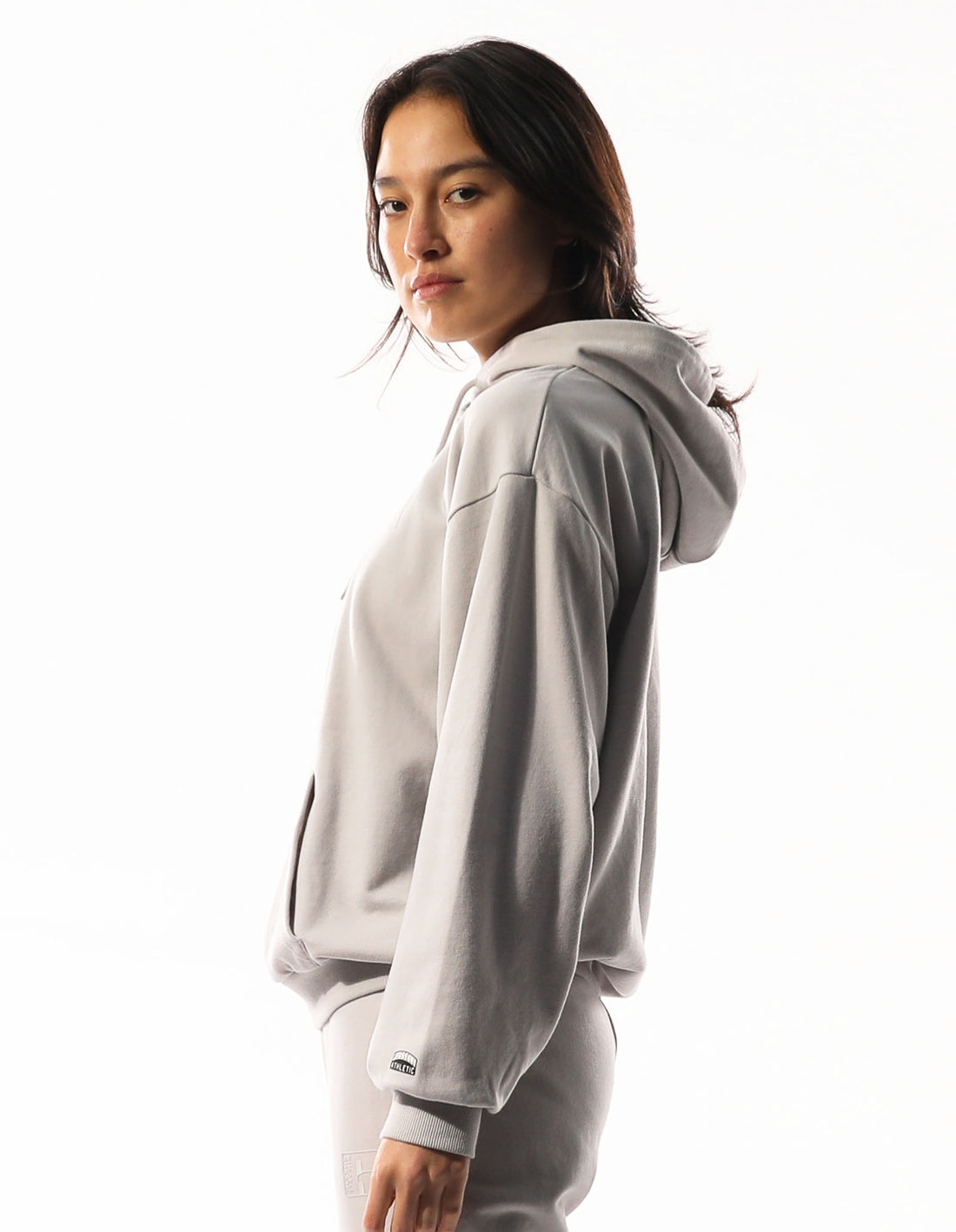 Light Grey Russell Athletic Inlay Logo Unbrushed Women Hoodie | 51RISDVON