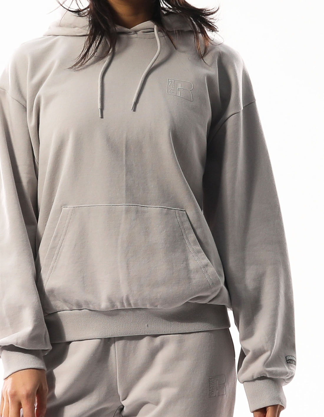 Light Grey Russell Athletic Inlay Logo Unbrushed Women Hoodie | 51RISDVON