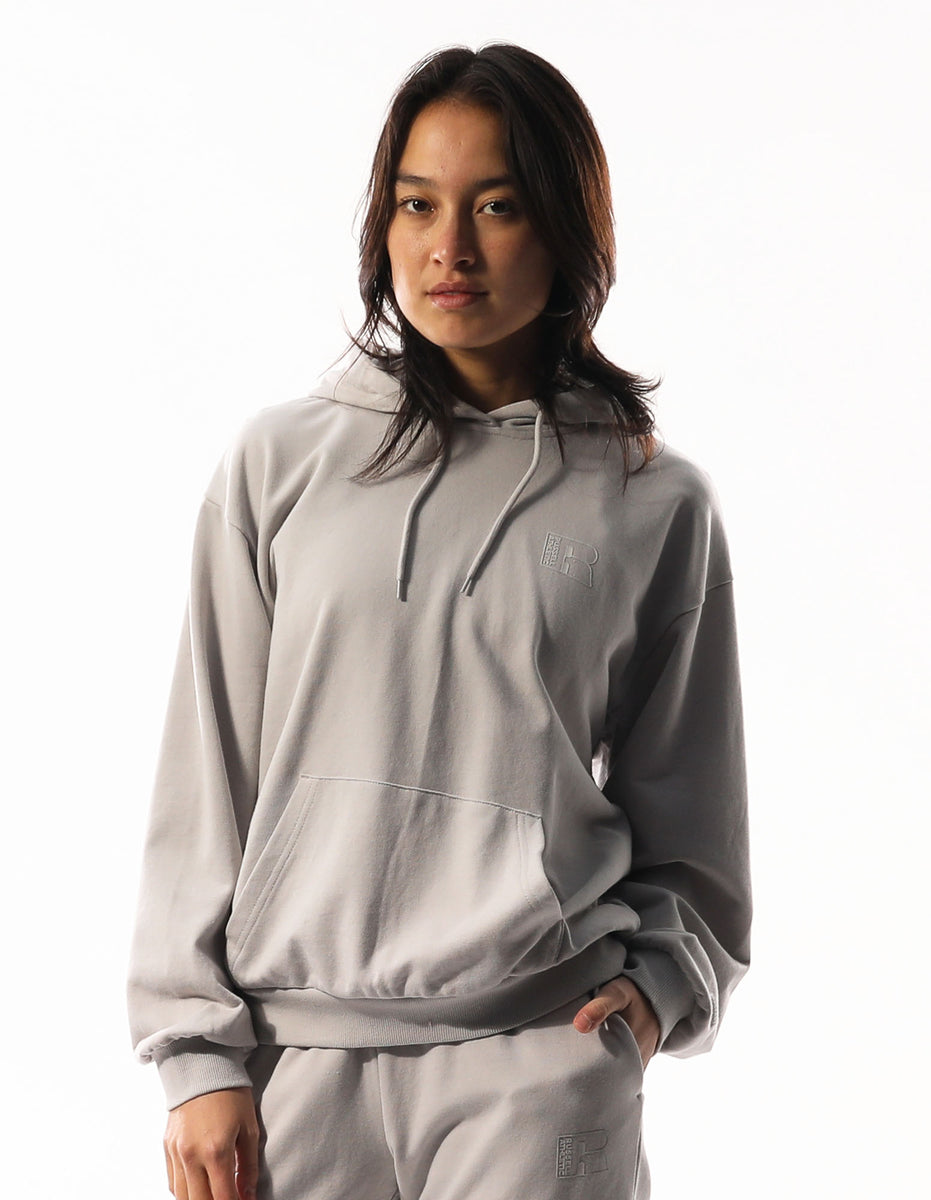 Light Grey Russell Athletic Inlay Logo Unbrushed Women Hoodie | 51RISDVON