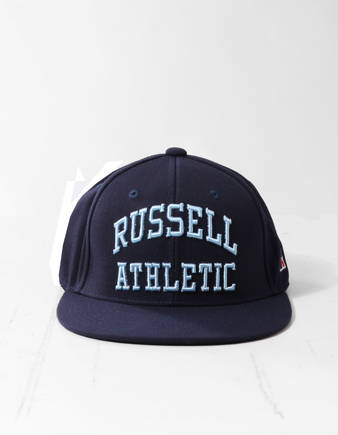 Navy Russell Athletic Arch Logo Snap Back 3D Embroidered Accessories Caps | 48RZJDMPB