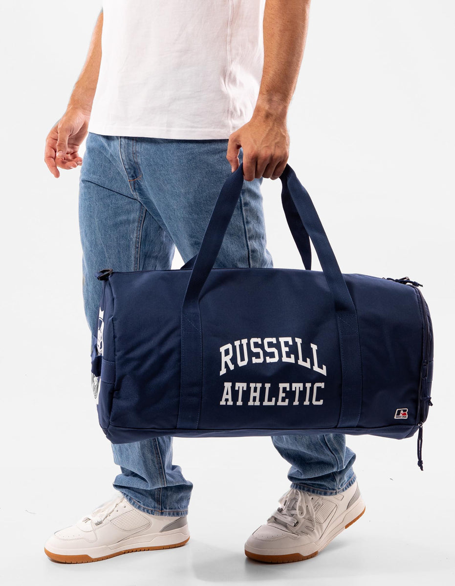 Navy Russell Athletic Arched Logo Barrel Accessories Bags & Backpacks | 47CDEYOBJ