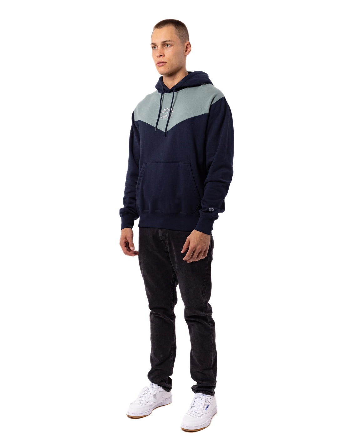 Navy Russell Athletic Chevron Men Hoodie | 70JKRGVSM