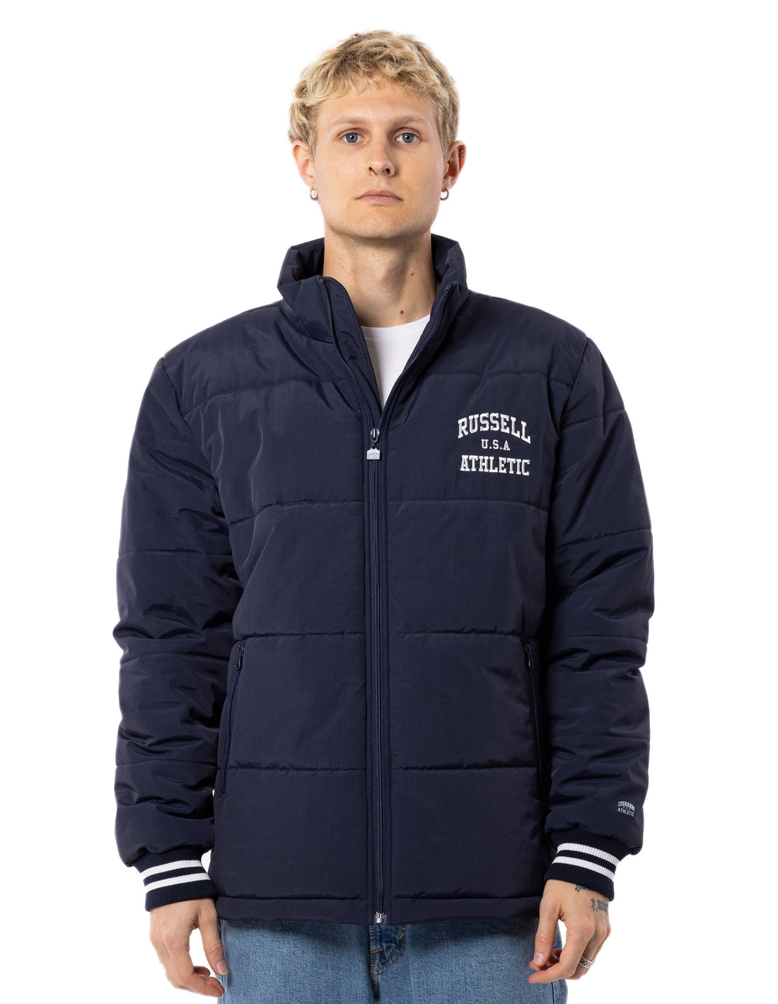 Navy Russell Athletic Klute Men Jackets | 84WQHXVGE