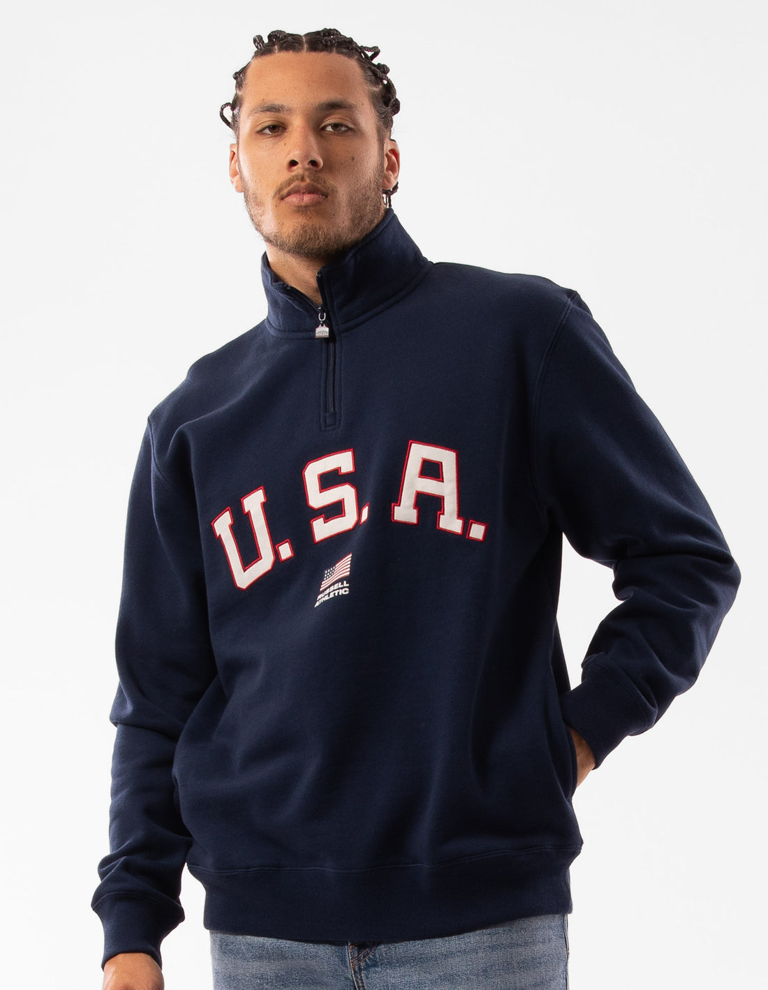 Navy Russell Athletic Lewis 1/4 Zip Men Top | 25VYKGXUN