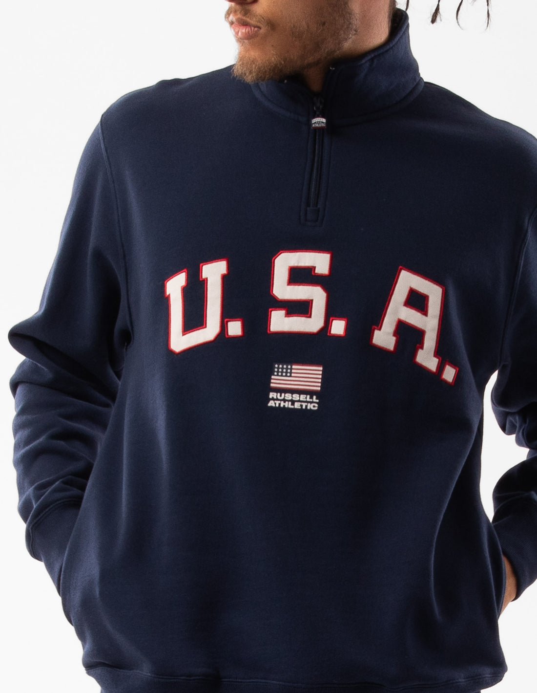 Navy Russell Athletic Lewis 1/4 Zip Men Top | 25VYKGXUN