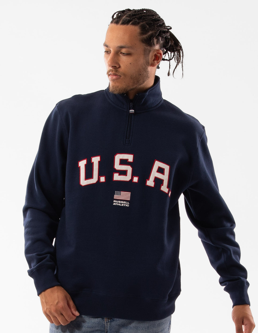 Navy Russell Athletic Lewis 1/4 Zip Men Top | 25VYKGXUN