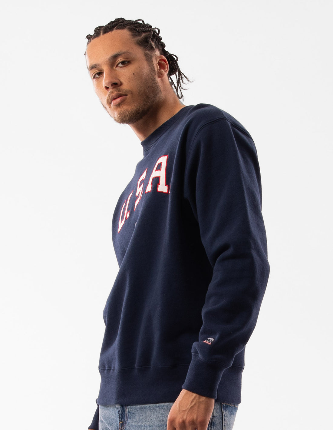 Navy Russell Athletic Lewis Men Crew Neck Sweaters | 80WMFTNRI