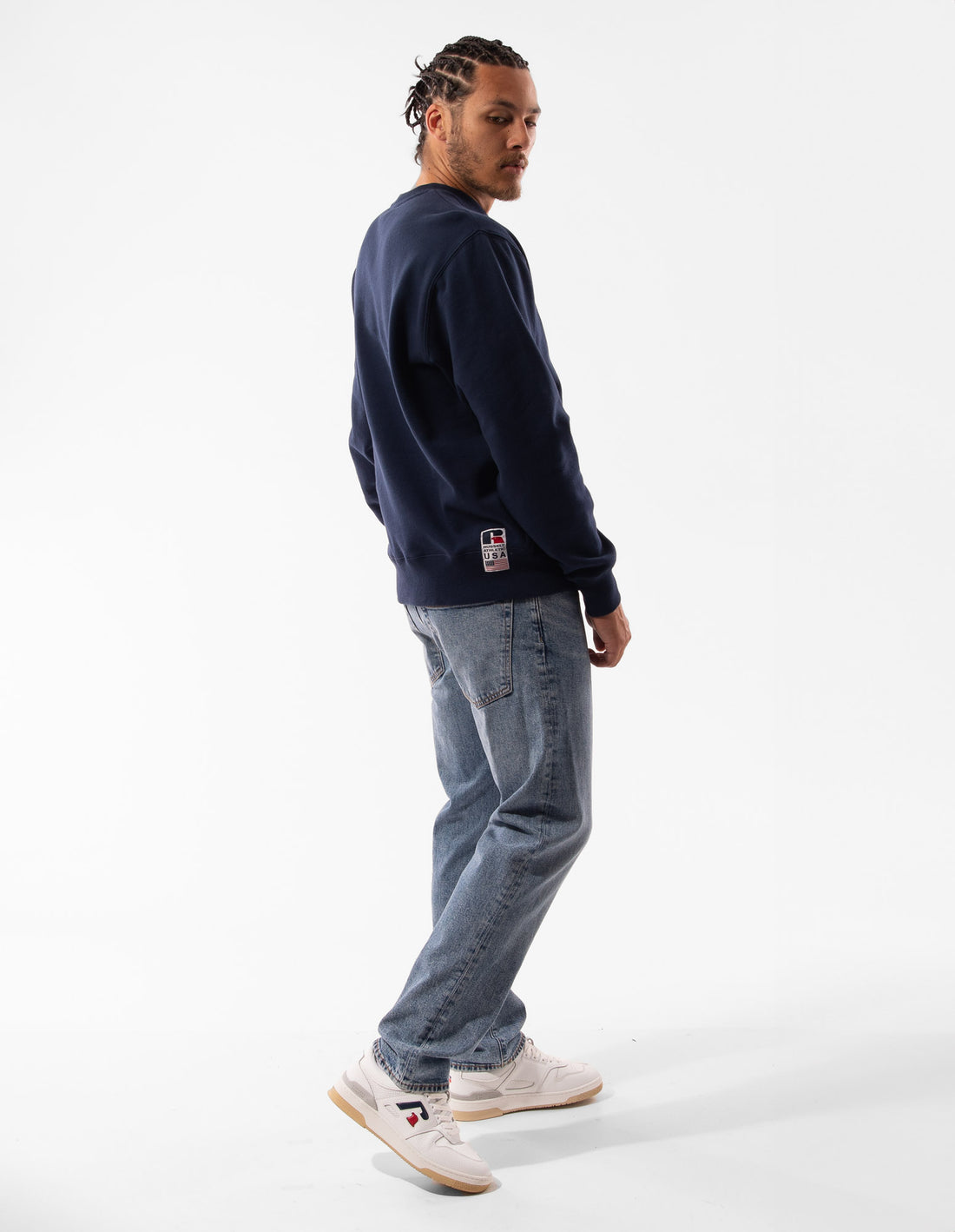 Navy Russell Athletic Lewis Men Crew Neck Sweaters | 80WMFTNRI