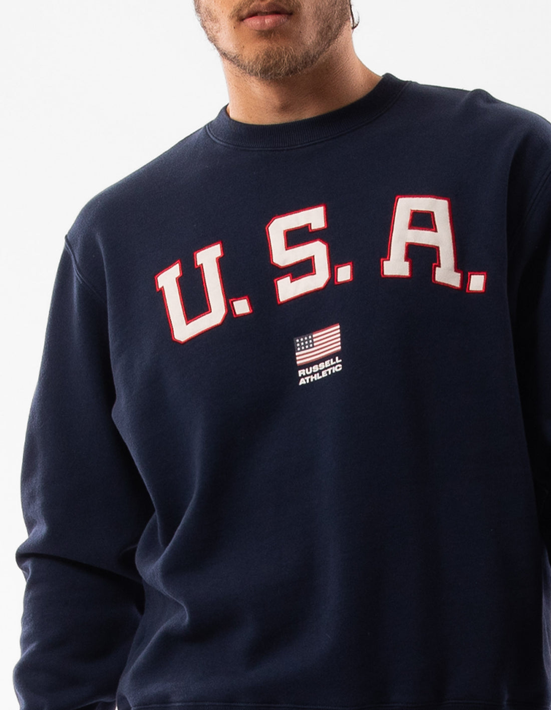 Navy Russell Athletic Lewis Men Crew Neck Sweaters | 80WMFTNRI