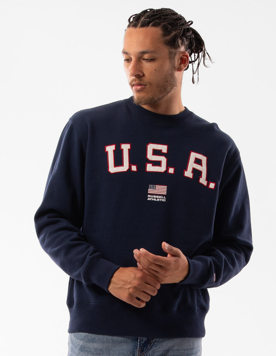 Navy Russell Athletic Lewis Men Crew Neck Sweaters | 80WMFTNRI