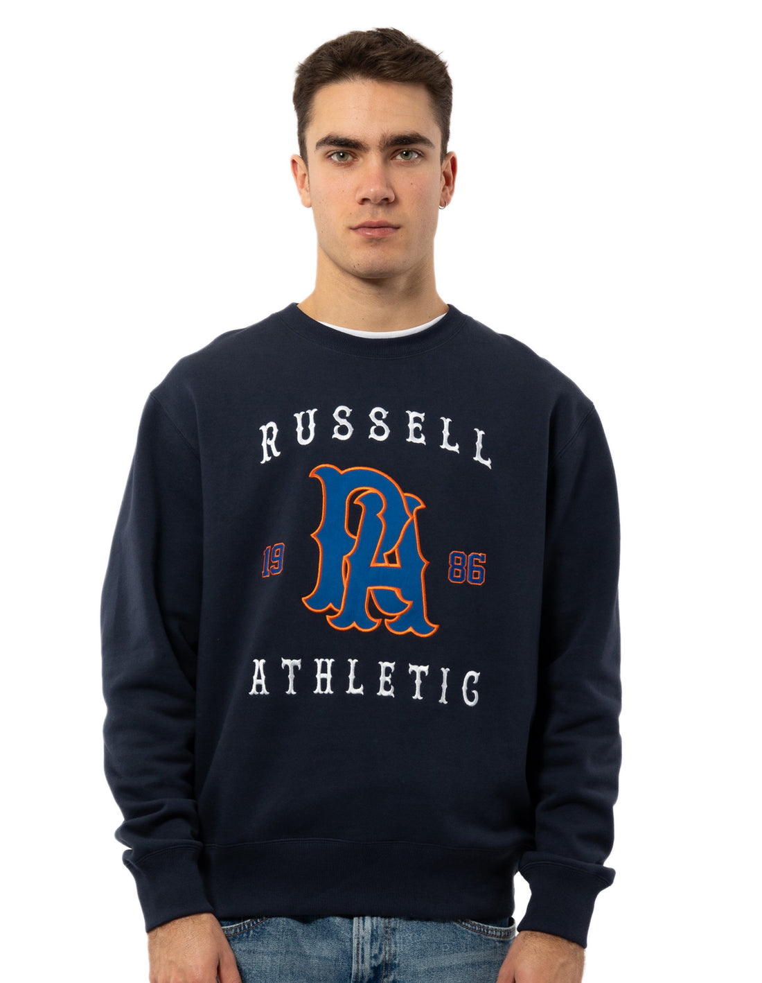 Navy Russell Athletic Midfielder Men Crew Neck Sweaters | 96PHBDFYS