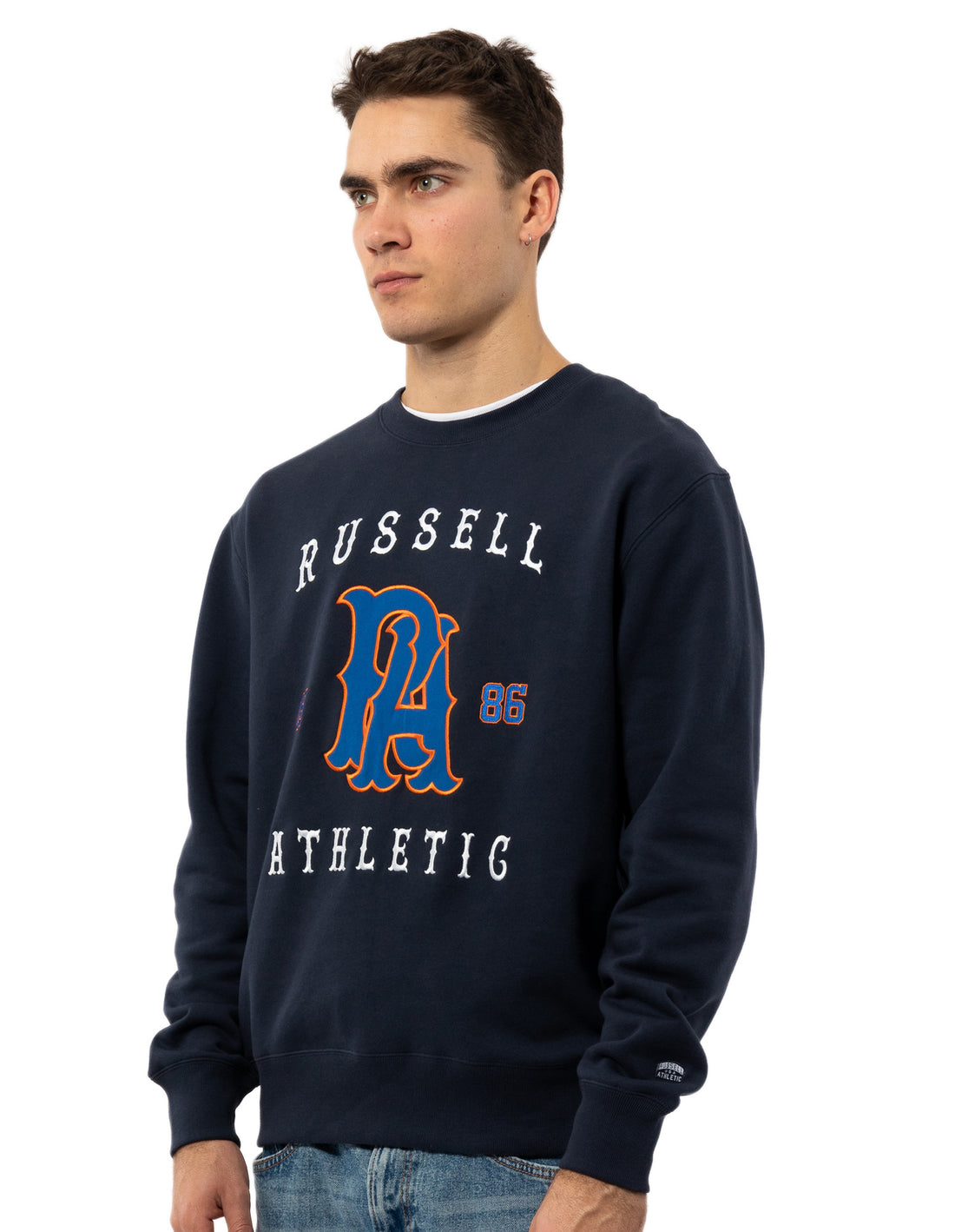 Navy Russell Athletic Midfielder Men Crew Neck Sweaters | 96PHBDFYS