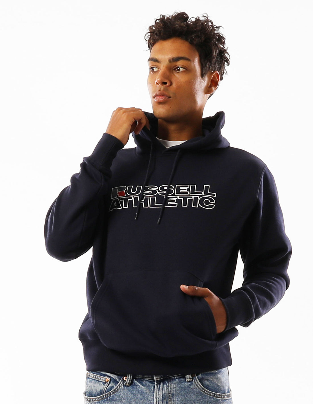 Navy Russell Athletic Modern Logo Men Hoodie | 07HGBAQLM