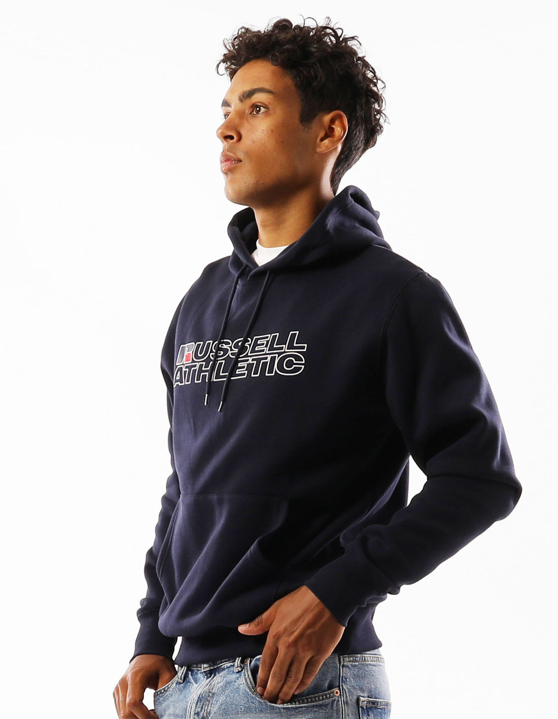 Navy Russell Athletic Modern Logo Men Hoodie | 07HGBAQLM