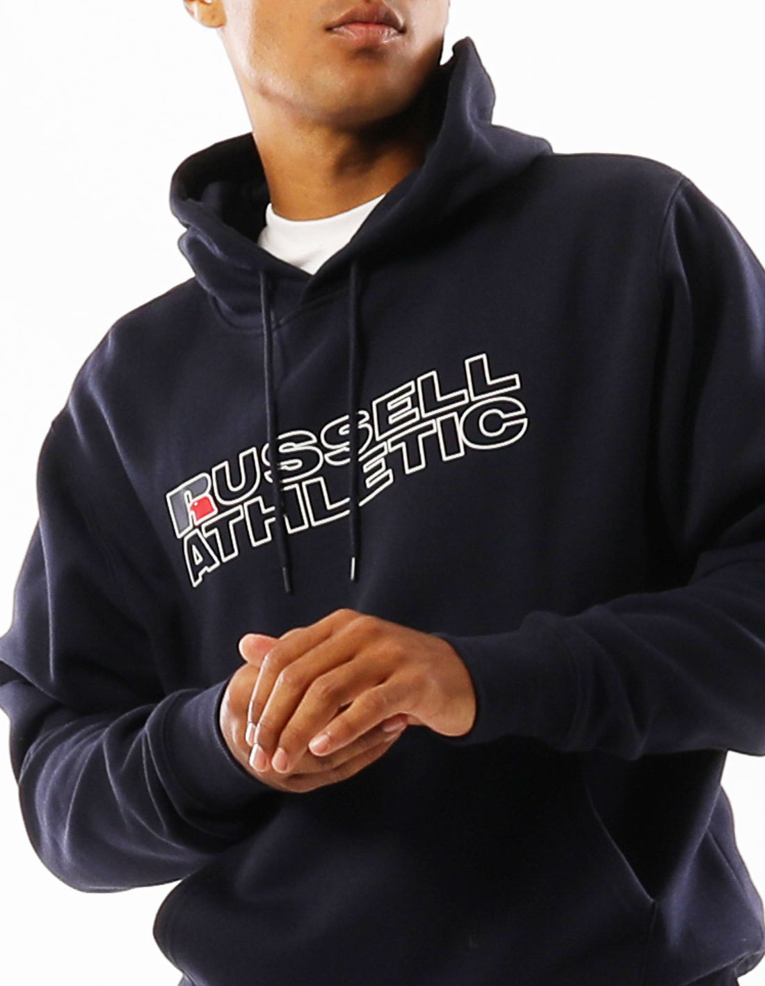 Navy Russell Athletic Modern Logo Men Hoodie | 07HGBAQLM