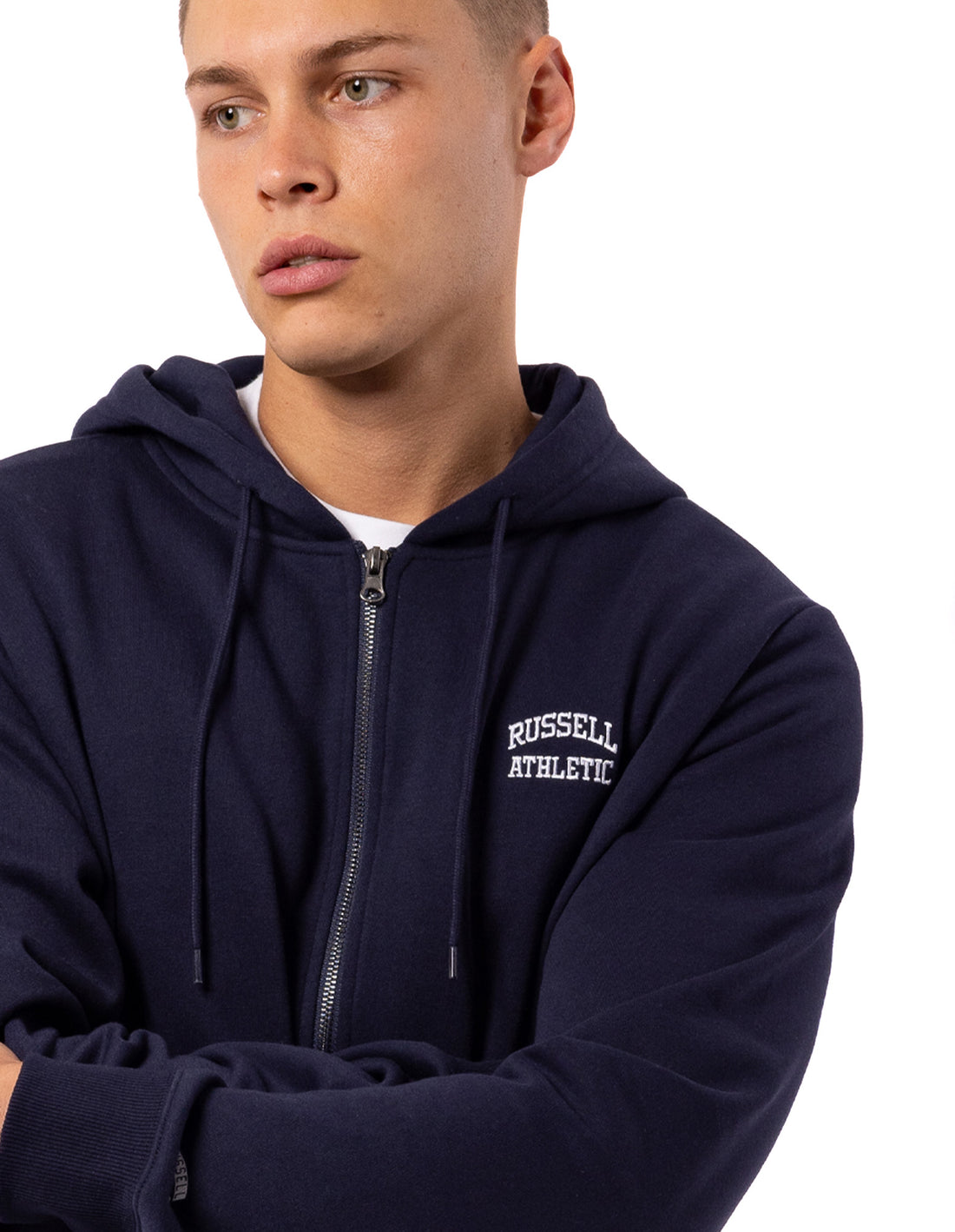 Navy Russell Athletic Originals Small Arch Zip Men Jackets | 43EMWFHUR