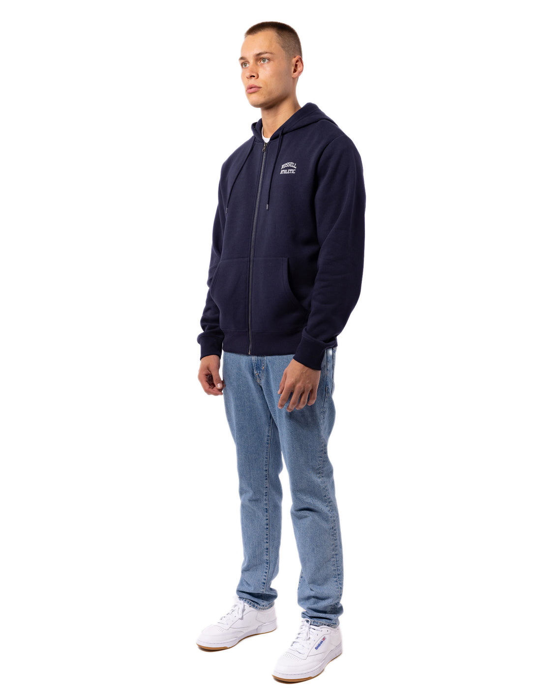 Navy Russell Athletic Originals Small Arch Zip Men Jackets | 43EMWFHUR