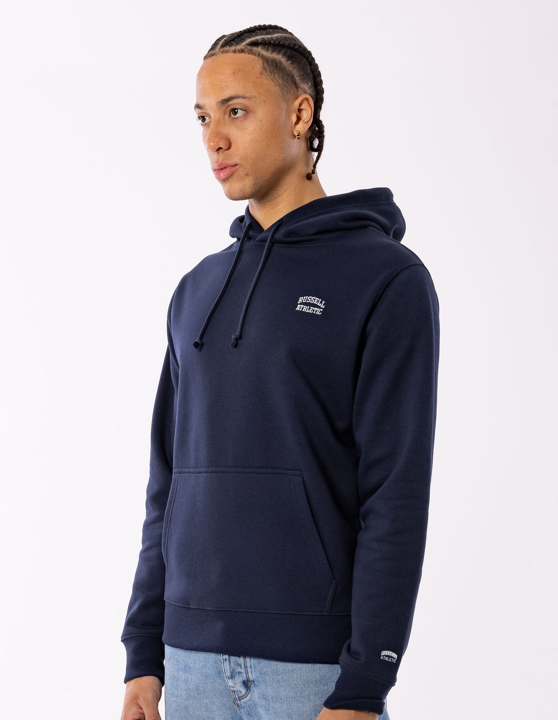 Navy Russell Athletic Originals Small Arch Men Hoodie | 85RBSYGAW