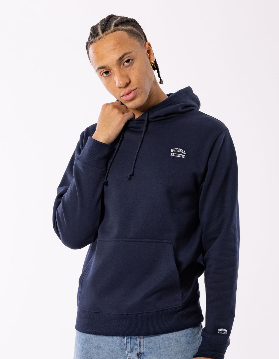 Navy Russell Athletic Originals Small Arch Men Hoodie | 85RBSYGAW