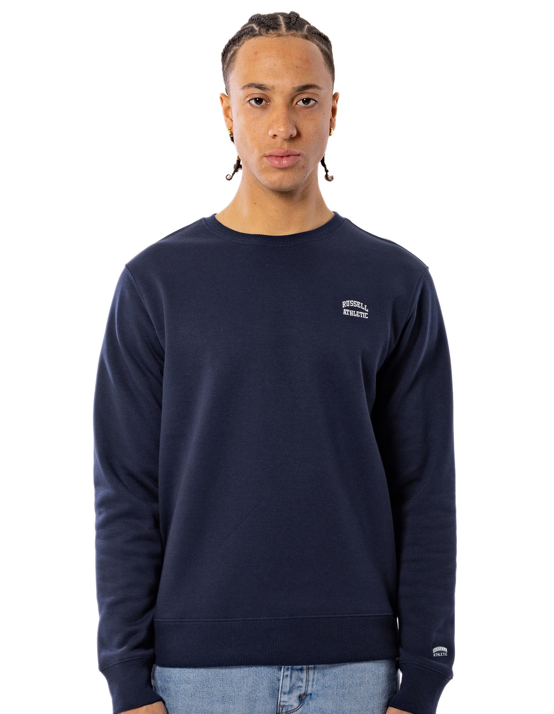 Navy Russell Athletic Originals Small Arch Men Crew Neck Sweaters | 98NXALWFK