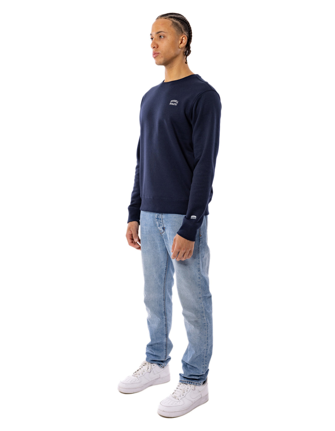 Navy Russell Athletic Originals Small Arch Men Crew Neck Sweaters | 98NXALWFK