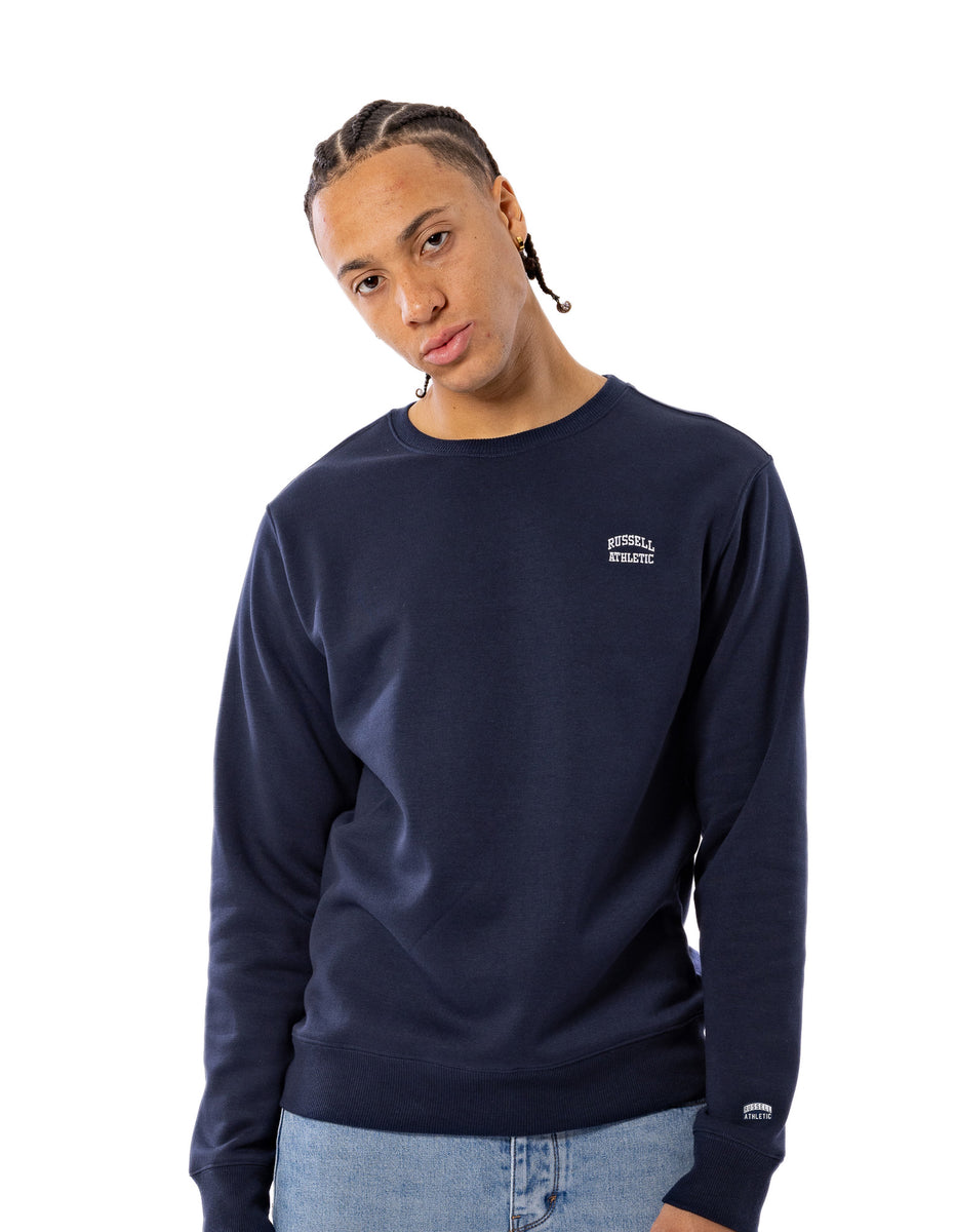 Navy Russell Athletic Originals Small Arch Men Crew Neck Sweaters | 98NXALWFK