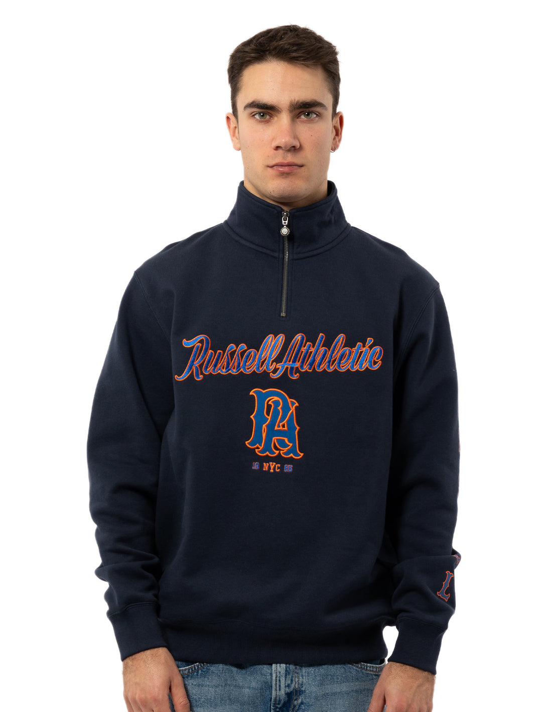 Navy Russell Athletic Strike Out 1/4 Zip Men Top | 30KWSRTVZ