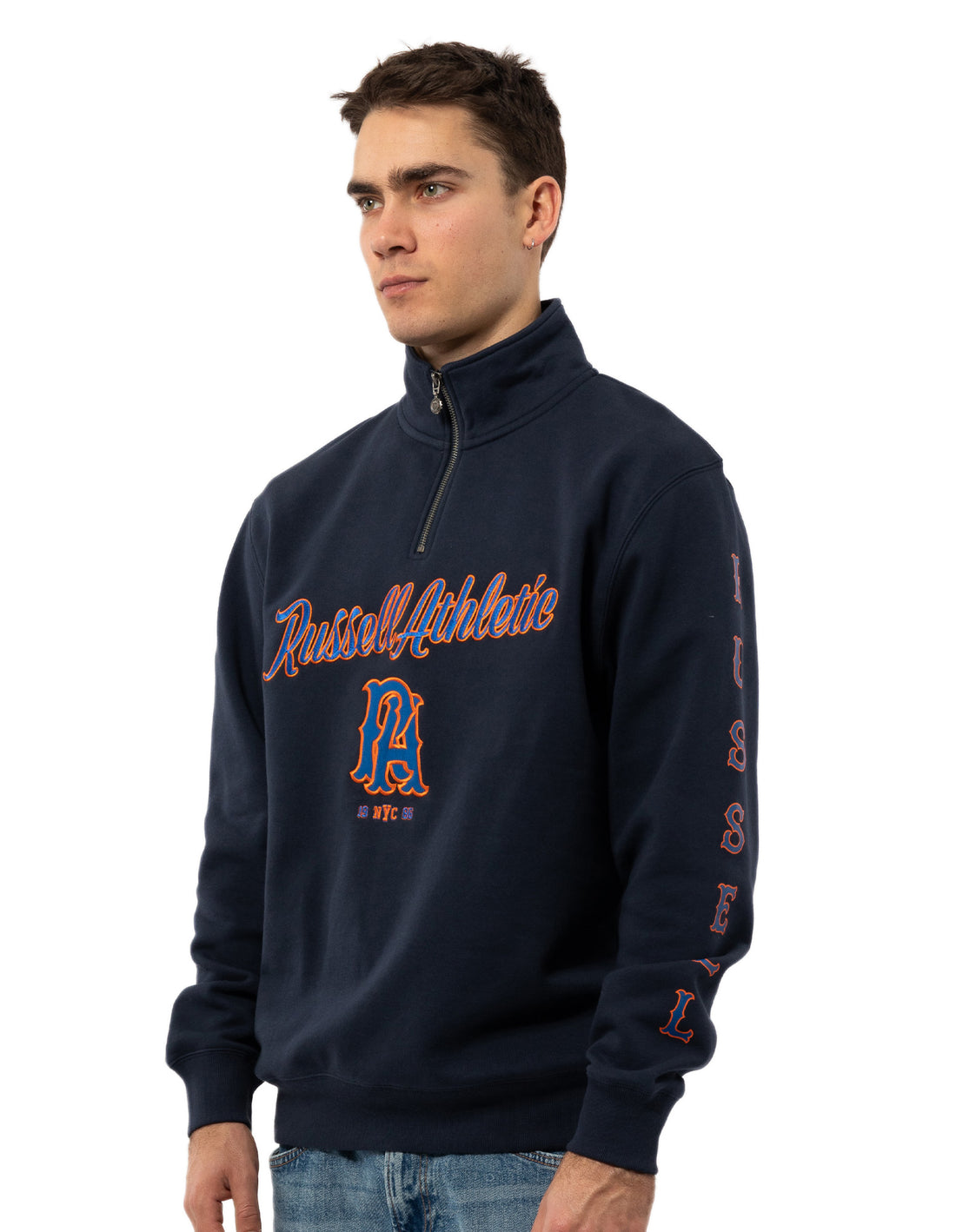 Navy Russell Athletic Strike Out 1/4 Zip Men Top | 30KWSRTVZ